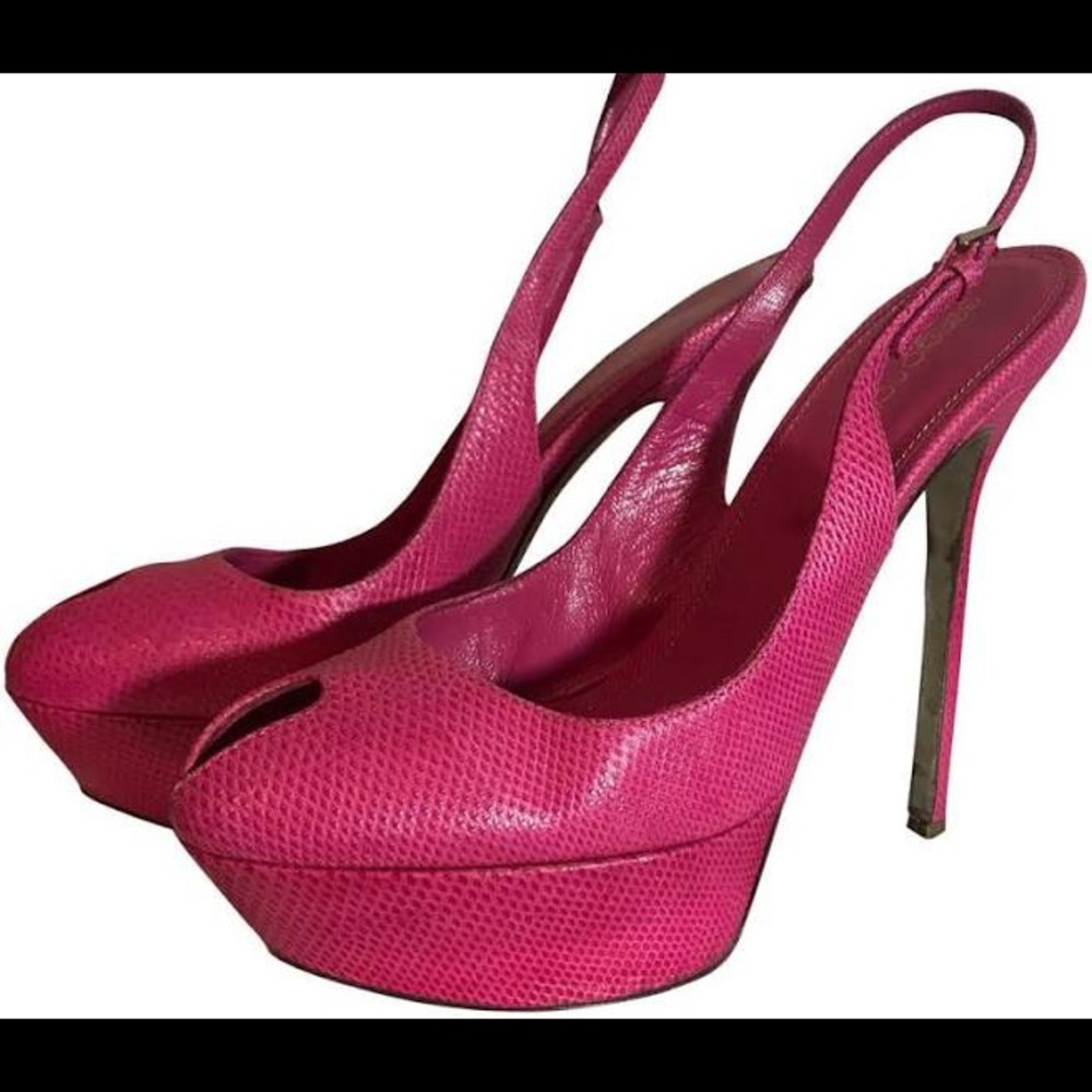 Sergio Rossi Pink Snakeskin Platform Heels